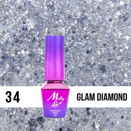 34. MOLLY LAC gél lak - Glam Diamond 5ML Strieborná